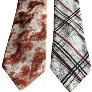 2 Vintage Mens Ties Maroon Black Cream Preppy Retro Plaid And Abstract